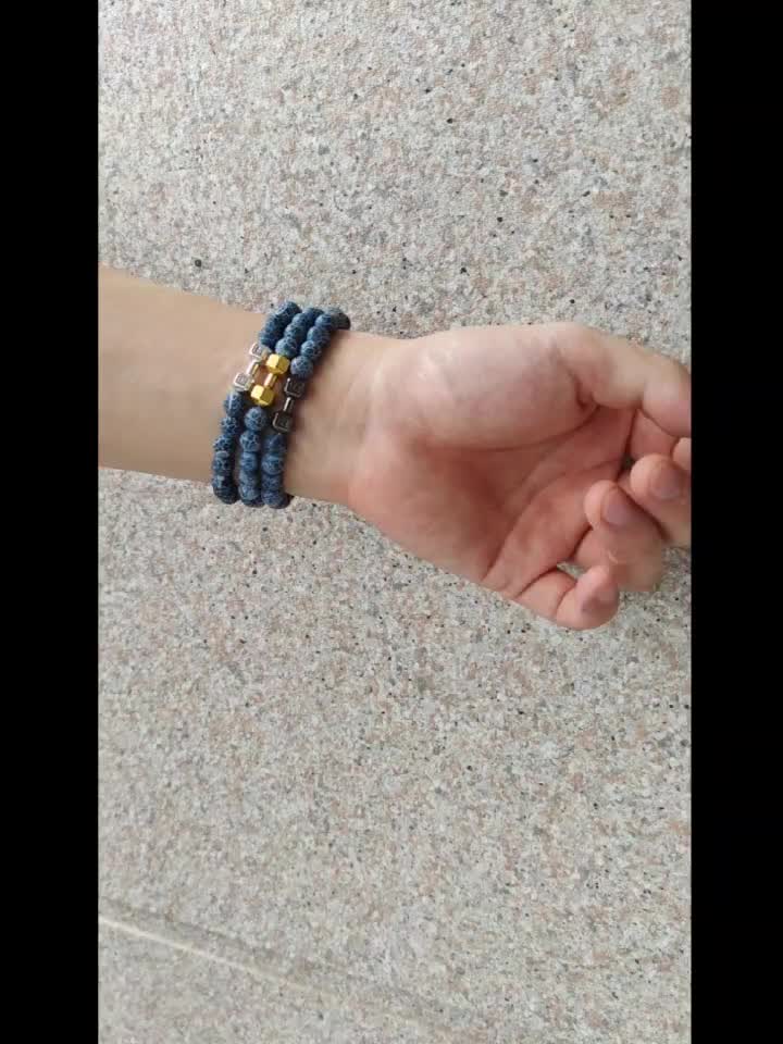 Black Weathered Wristband Adjustable Barcelets For Women Men Beads Bracelet Dumbbell Mens Fashion Yoga Jewelry Original Bangles
