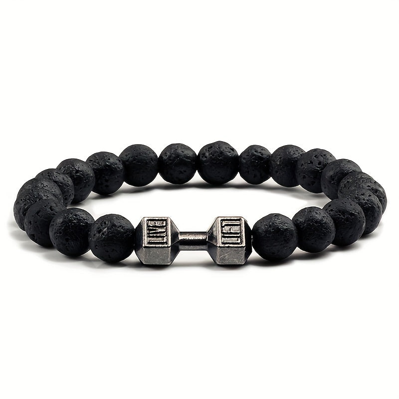 Black Weathered Wristband Adjustable Barcelets For Women Men Beads Bracelet Dumbbell Mens Fashion Yoga Jewelry Original Bangles