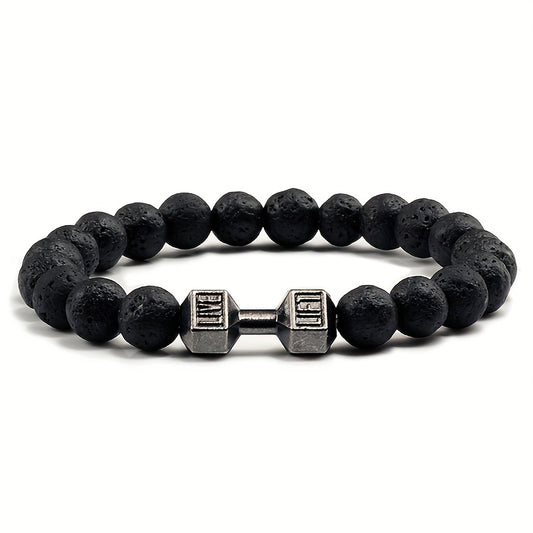 Black Weathered Wristband Adjustable Barcelets For Women Men Beads Bracelet Dumbbell Mens Fashion Yoga Jewelry Original Bangles